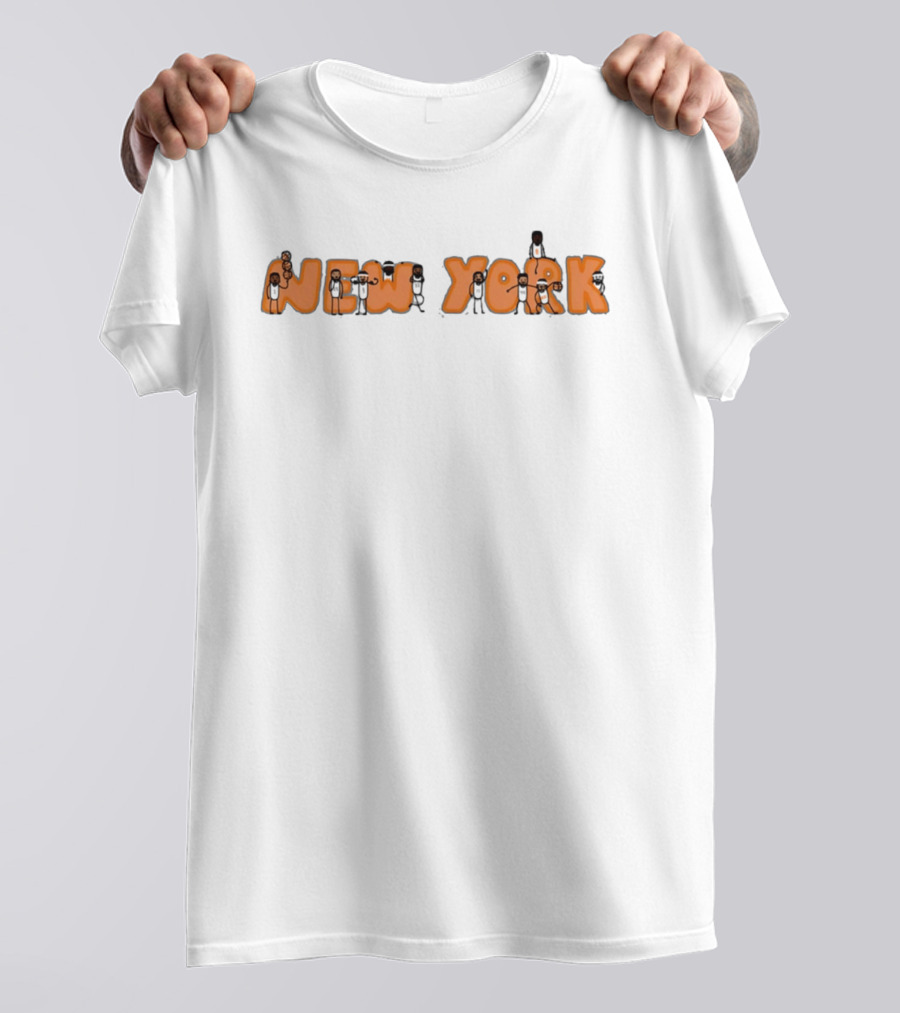 New York Stickman Basketball Characters Playful Cartoon T-Shirt