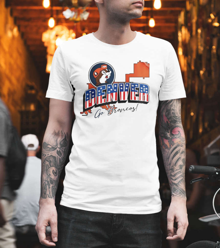 Denver Broncos Buc Ee's Go Broncos Patriotic Map T-Shirt