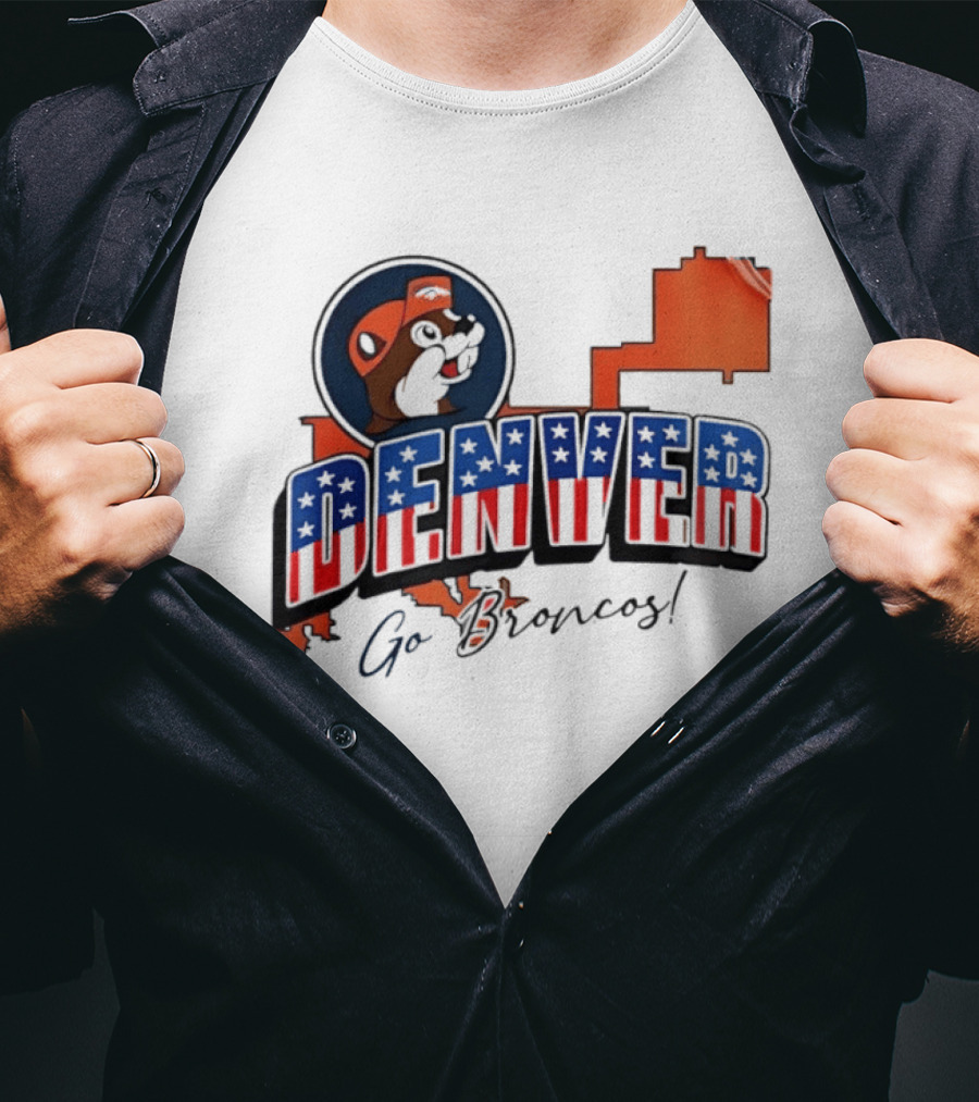 Denver Broncos Buc Ee's Go Broncos Patriotic Map T-Shirt