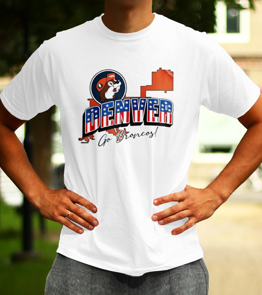 Denver Broncos Buc Ee's Go Broncos Patriotic Map T-Shirt