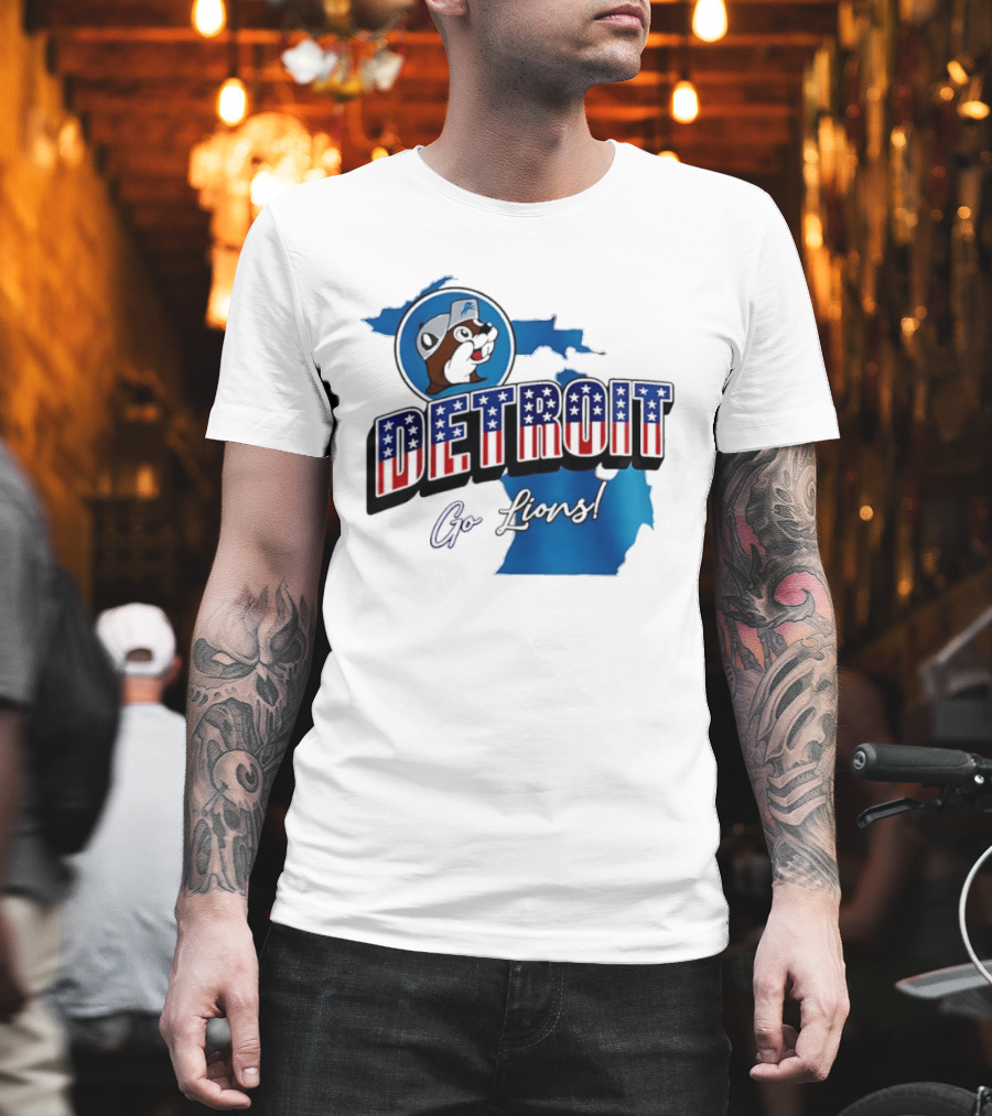Detroit Lions Buc Ee's Go Lions Patriotic Michigan Map T-Shirt