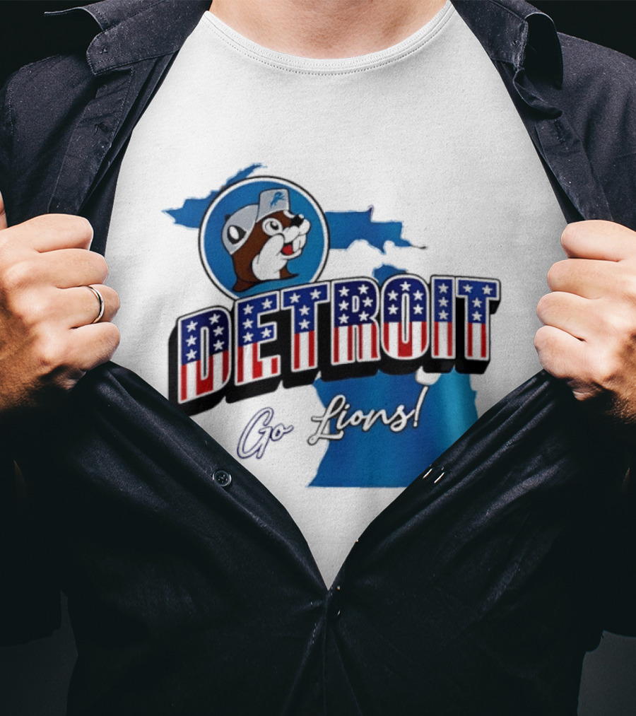 Detroit Lions Buc Ee's Go Lions Patriotic Michigan Map T-Shirt