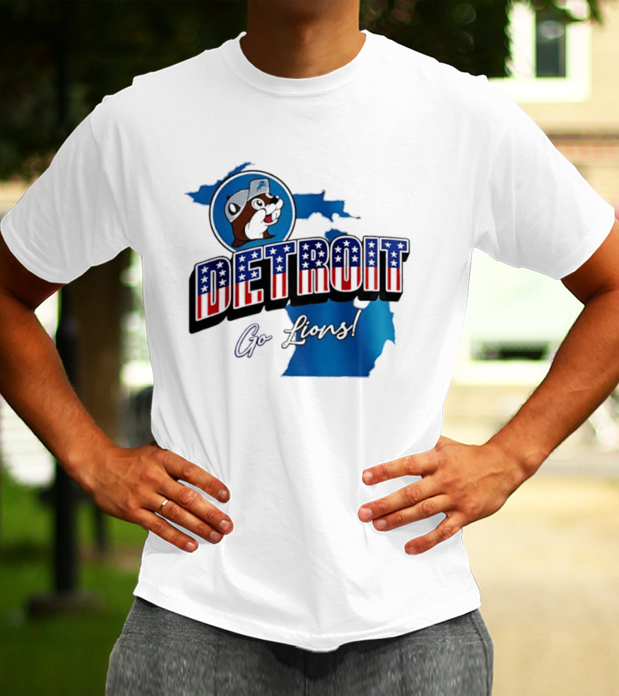 Detroit Lions Buc Ee's Go Lions Patriotic Michigan Map T-Shirt