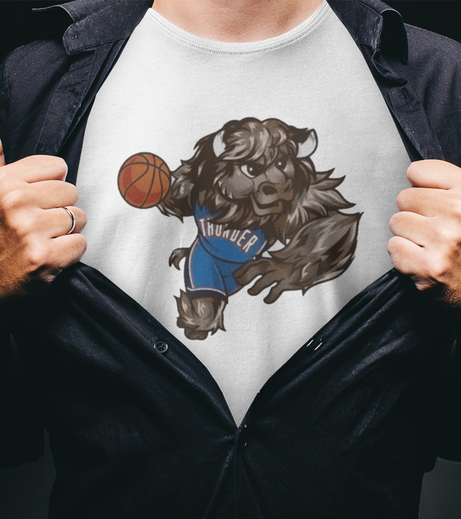 Oklahoma City Thunder Rumble The Bison Basketball Mascot Fun T-Shirt