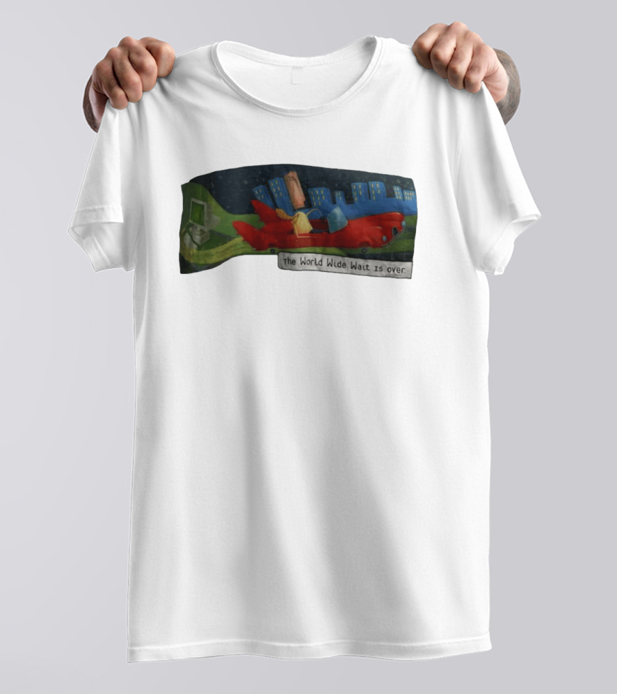 The World Wide Wait Is Over Red Car Cityscape Adventure T-Shirt
