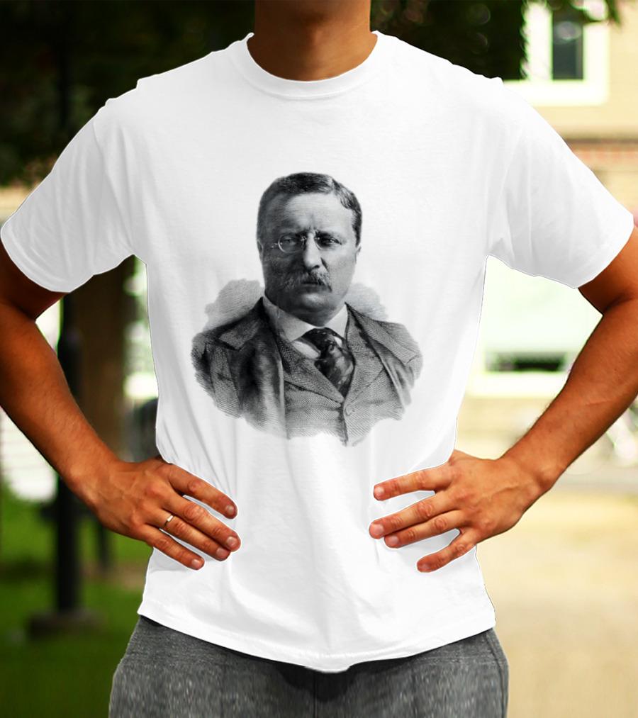Theodore Roosevelt Engraving President USA Iconic Historical Figure T-Shirt