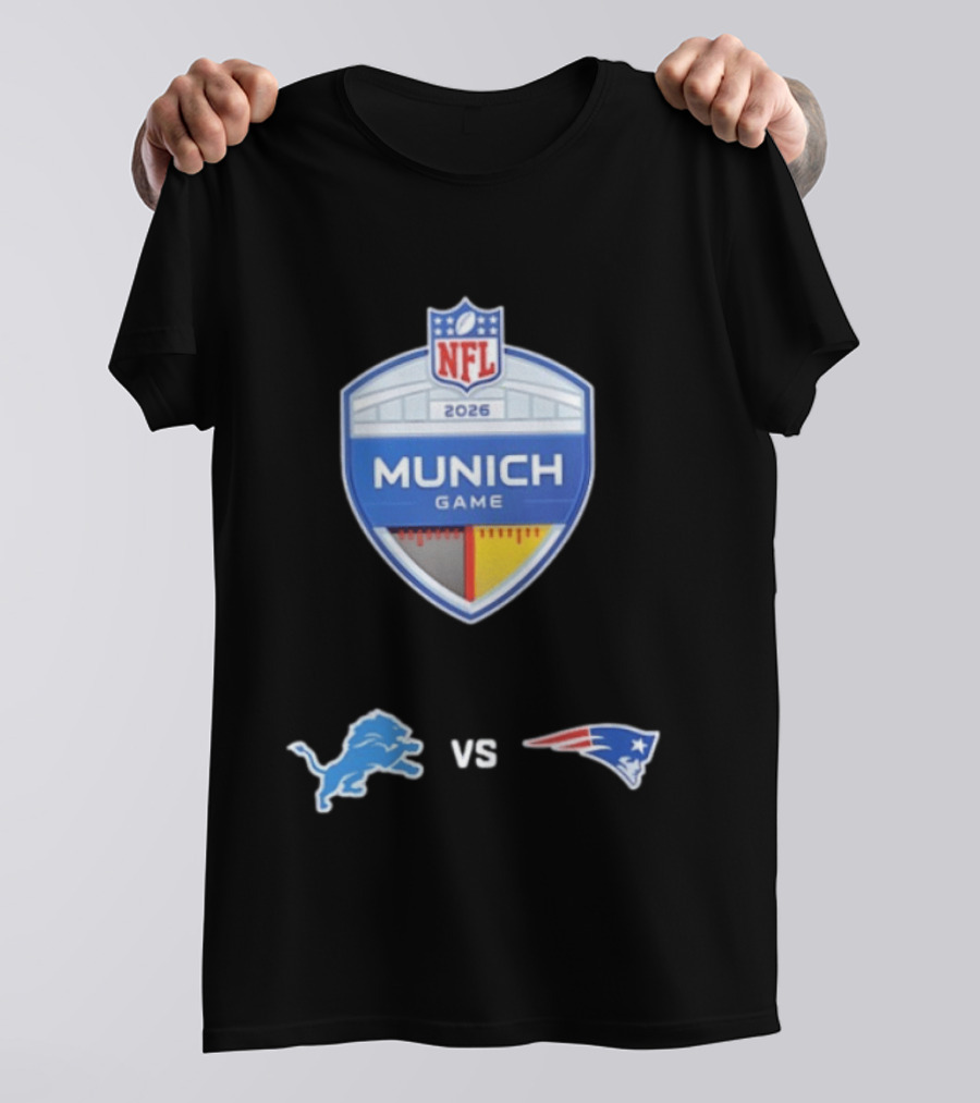 Detroit Lions Vs New England Patriots NFL 2026 Munich Game Matchup T-Shirt