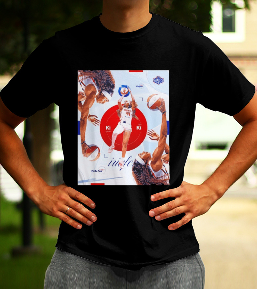 Washington Mystics Player Kiki Iriafen Number Forty Four Basketball Action Montage T-Shirt