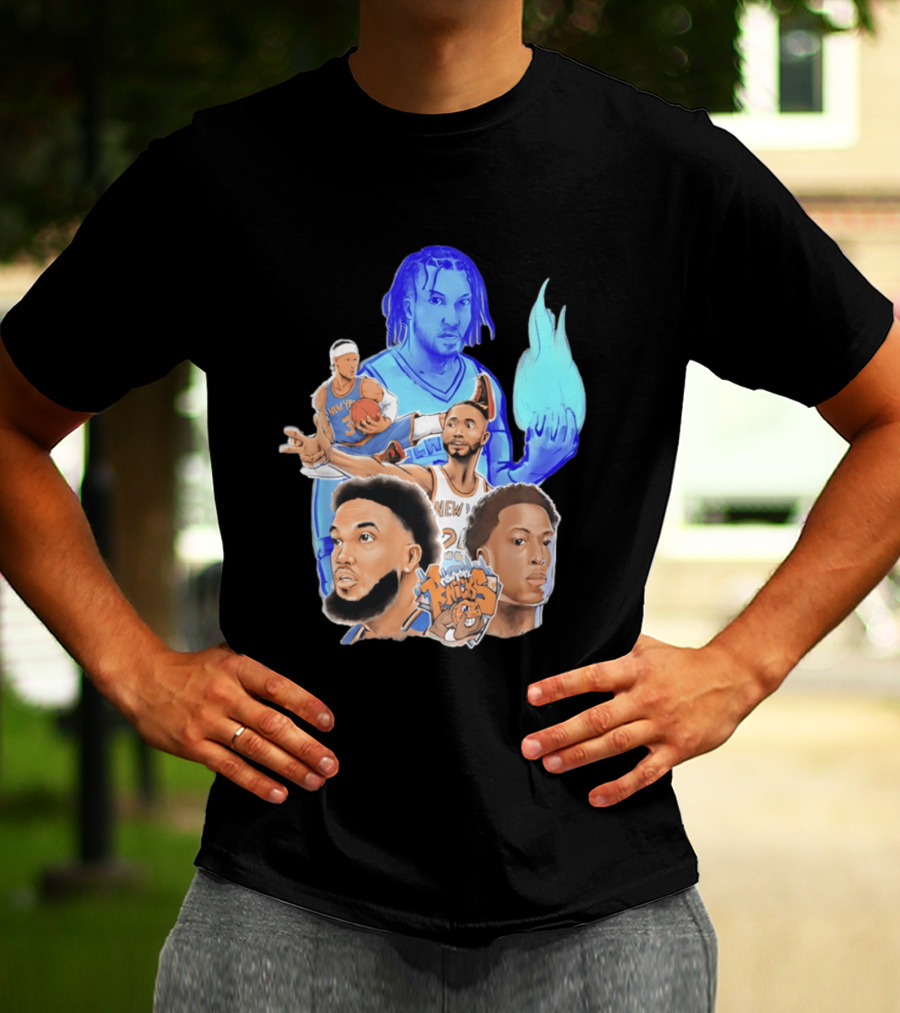New York Knicks Basketball Stars Collage With Team Logo And Players T-Shirt