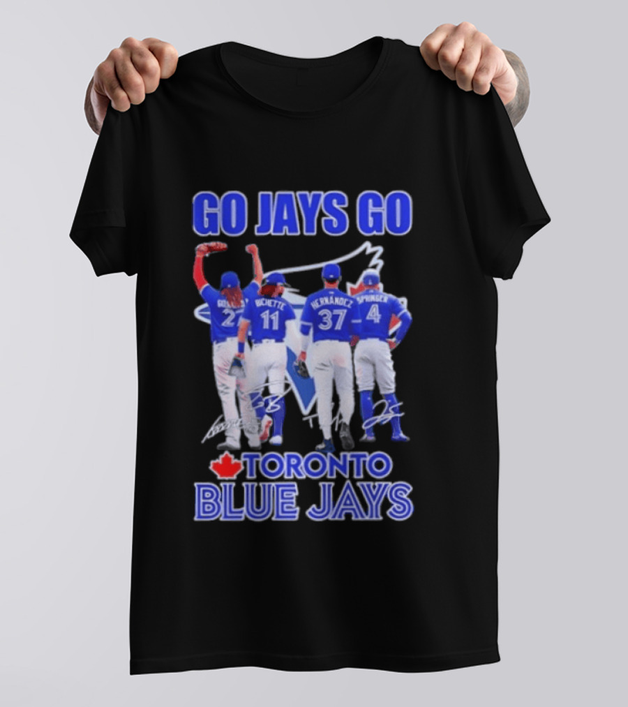 Go Jays Go Toronto Blue Jays Bichette Guerrero Hernandez Springer Autographed Baseball T-Shirt