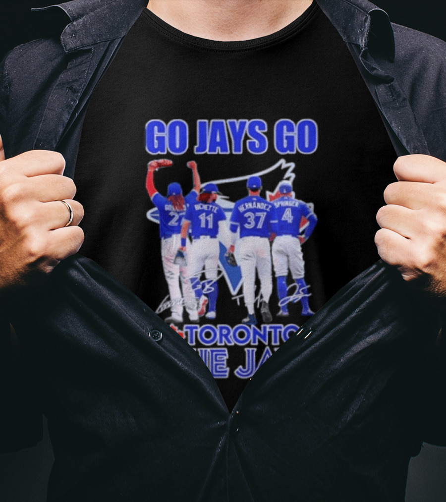 Go Jays Go Toronto Blue Jays Bichette Guerrero Hernandez Springer Autographed Baseball T-Shirt