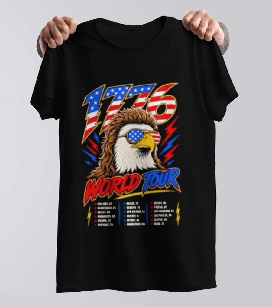 1776 World Tour Bald Eagle Mullet USA Flag Sunglasses T-Shirt