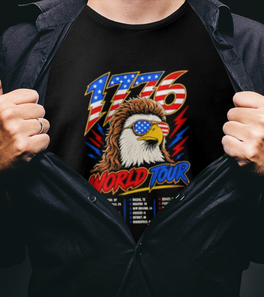 1776 World Tour Bald Eagle Mullet USA Flag Sunglasses T-Shirt