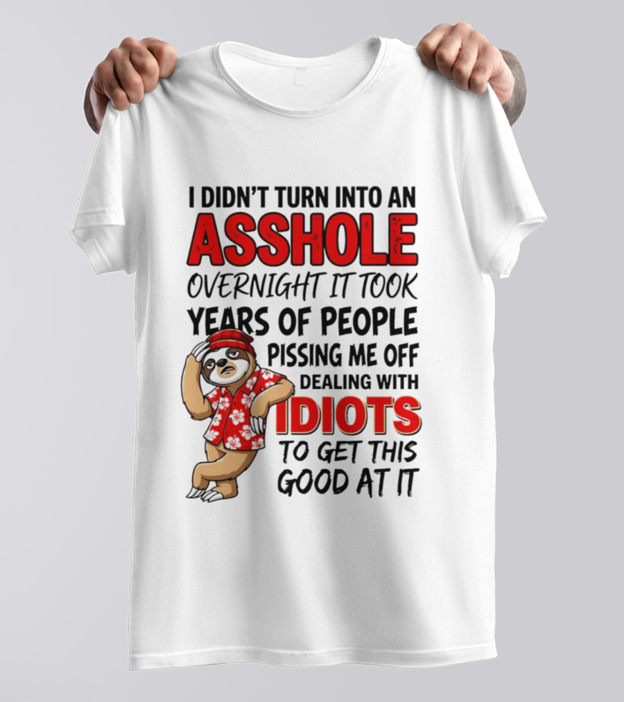 I Didn't Turn Into An Asshole Overnight Sloth Dealing With Idiots Pissing Me Off T-Shirt