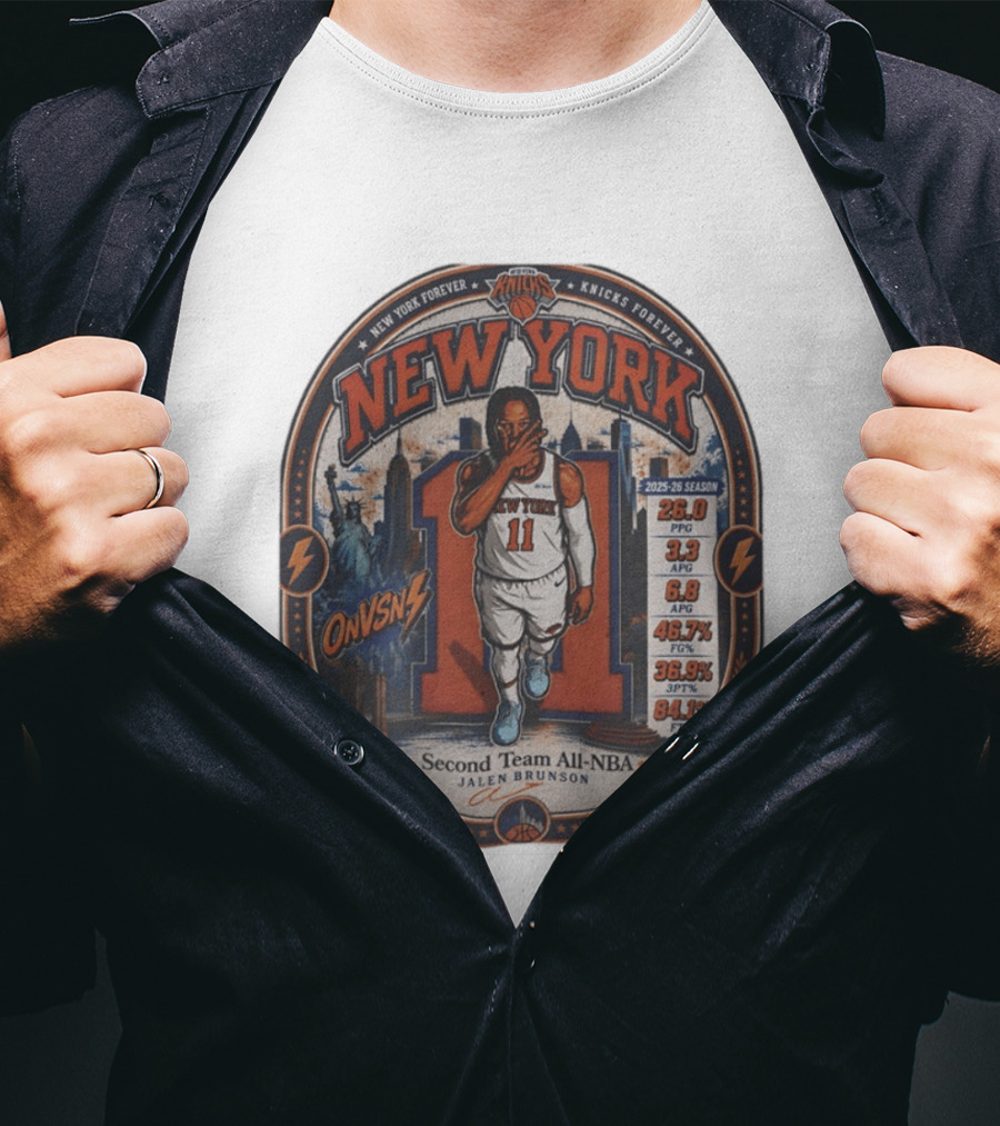 Jalen Brunson New York 11 Knicks Forever Second Team All NBA 2025 26 Season Stats T-Shirt