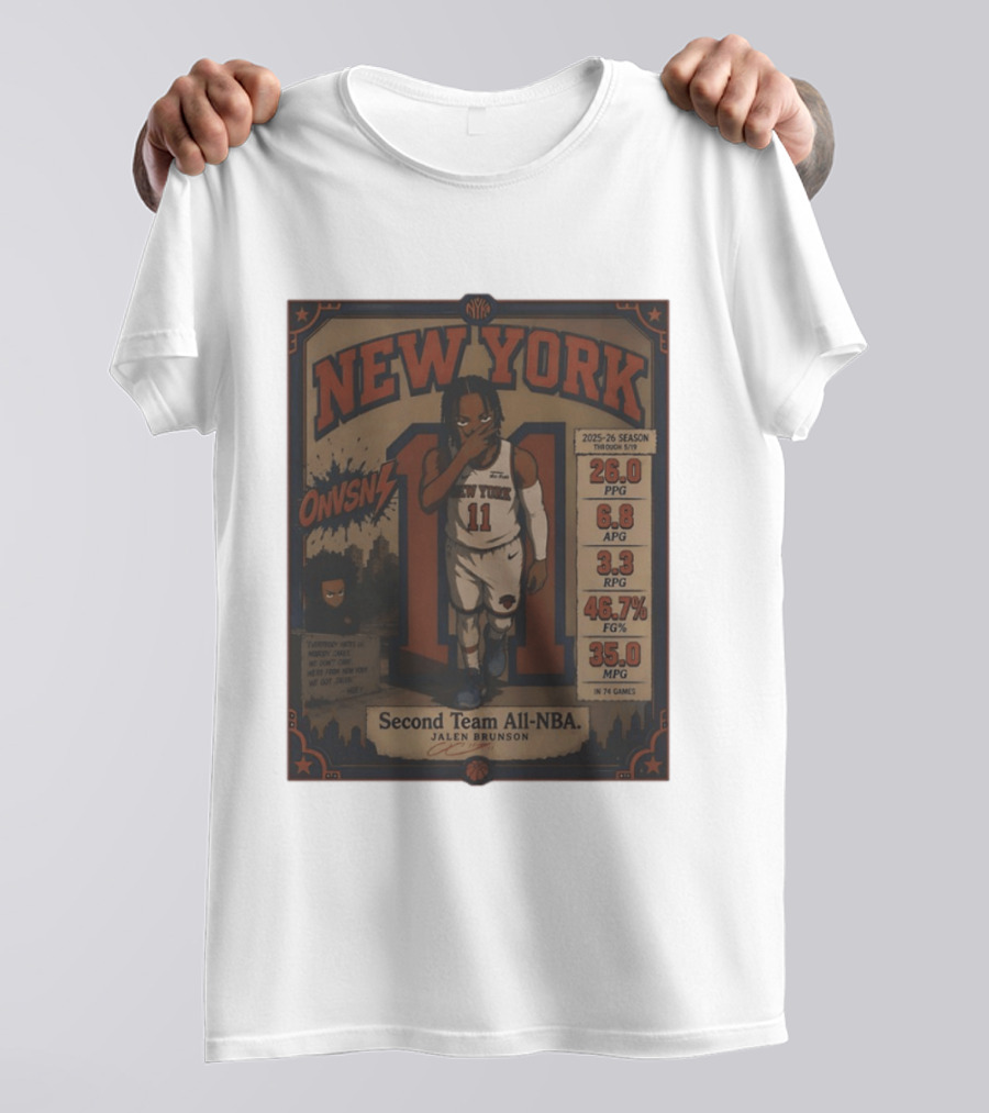 New York Knicks Jalen Brunson Second Team All NBA 2025 26 Season Stats And Animation T-Shirt