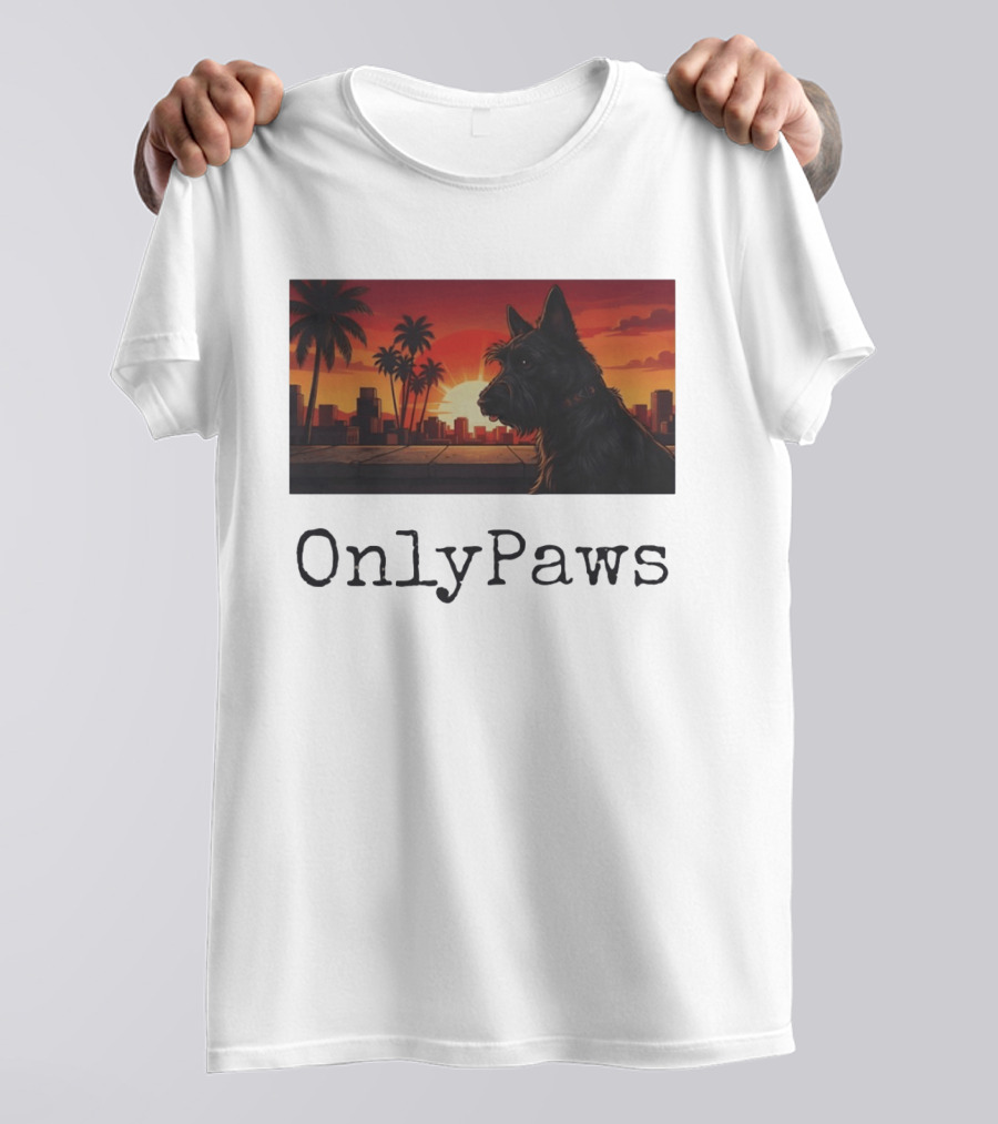 Scottish Terrier OnlyPaws Sunset Cityscape T-Shirt