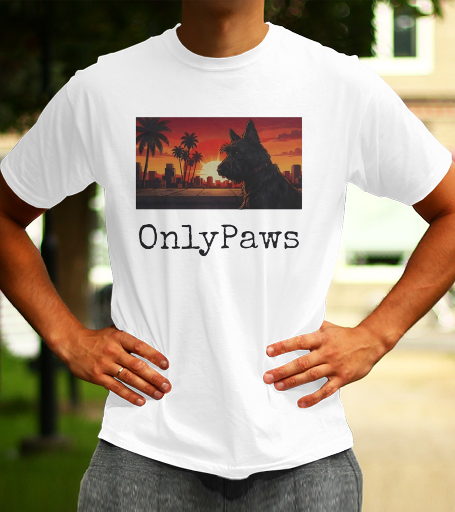 Scottish Terrier OnlyPaws Sunset Cityscape T-Shirt