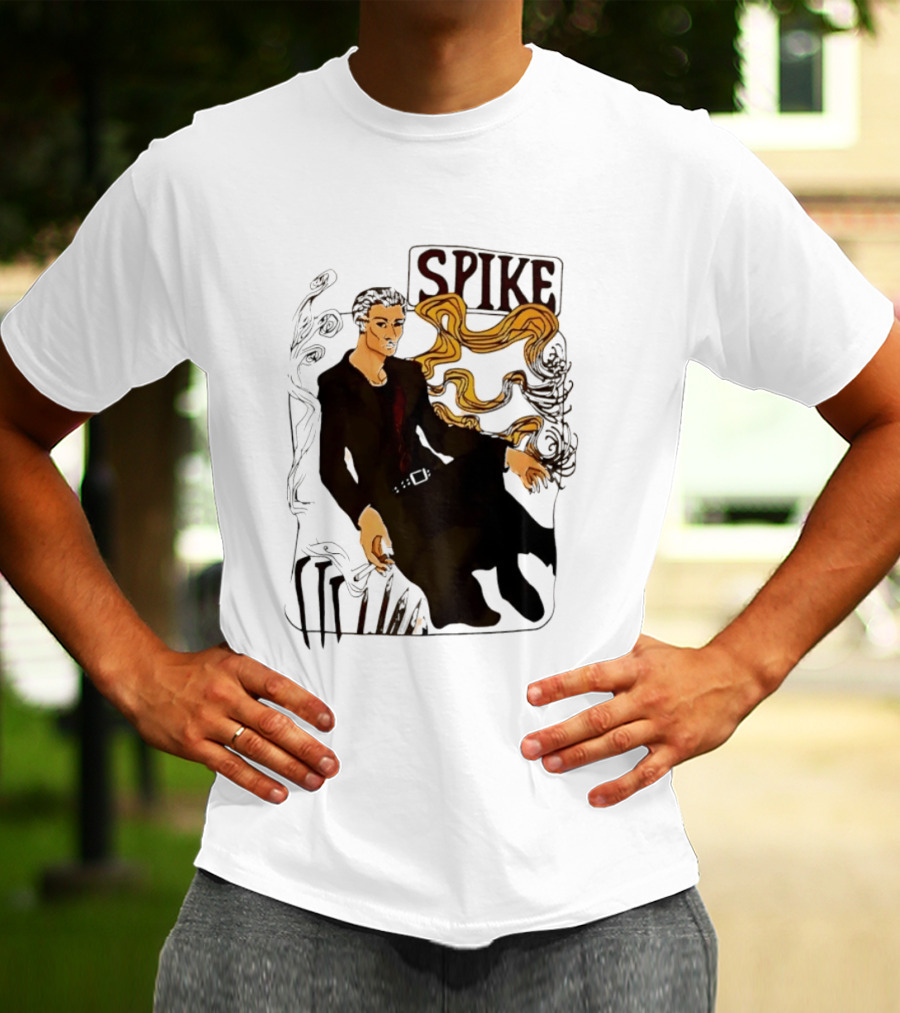 Spike Buffy The Vampire Slayer Illustrated Design With Abstract Vines And Accents T-Shirt