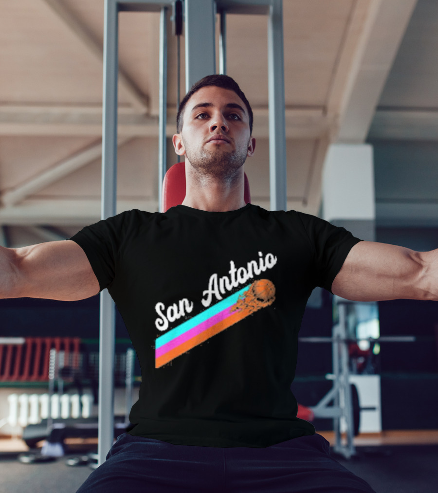 San Antonio Retro Basketball Multicolor Stripes T-Shirt