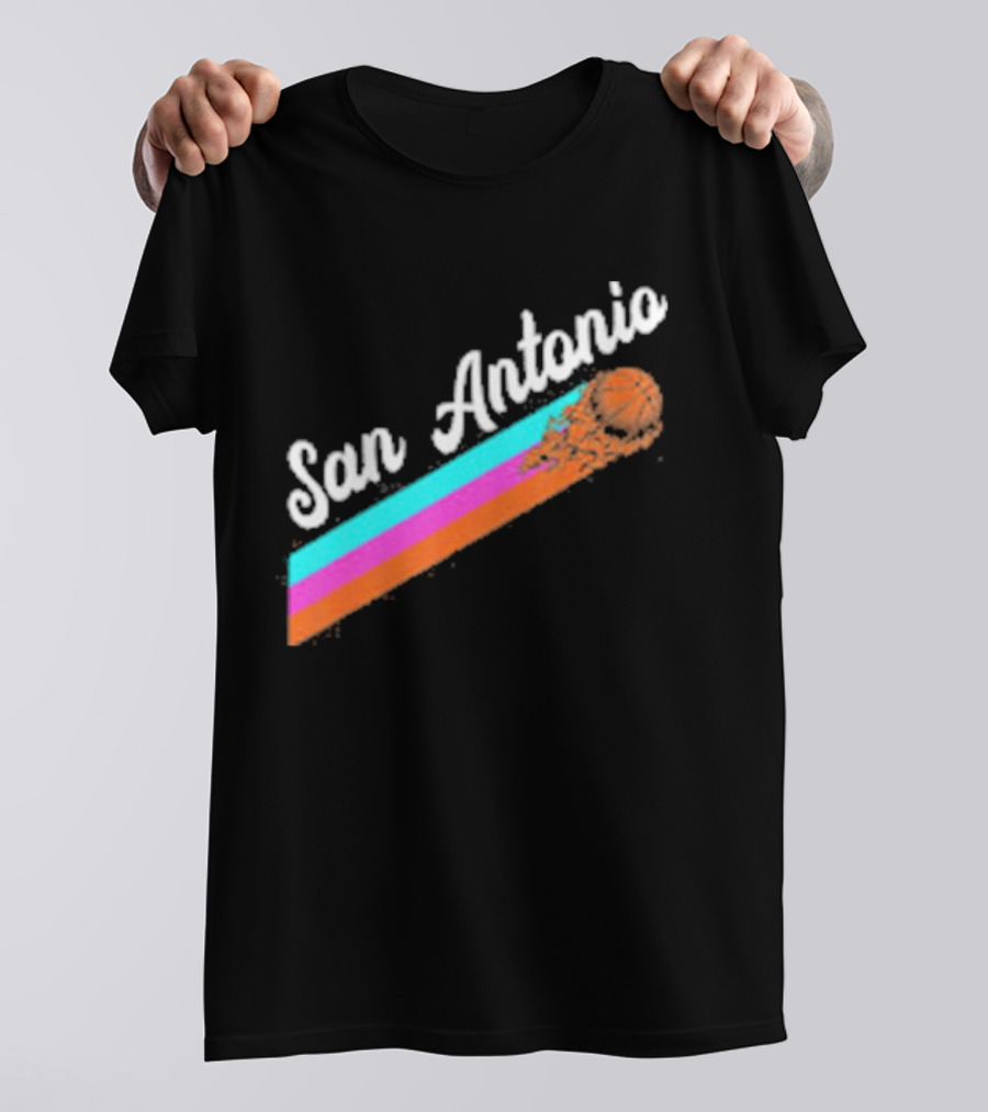 San Antonio Retro Basketball Multicolor Stripes T-Shirt