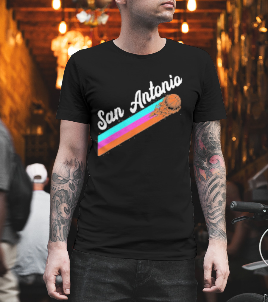 San Antonio Retro Basketball Multicolor Stripes T-Shirt
