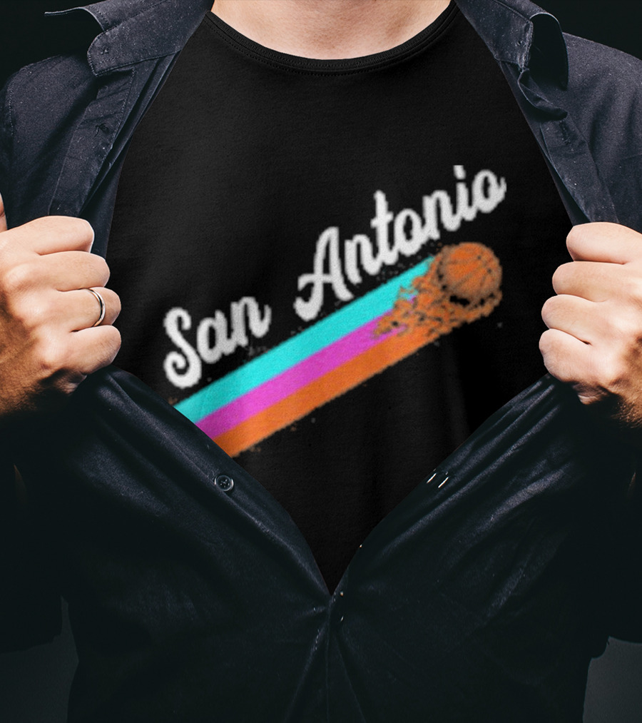 San Antonio Retro Basketball Multicolor Stripes T-Shirt