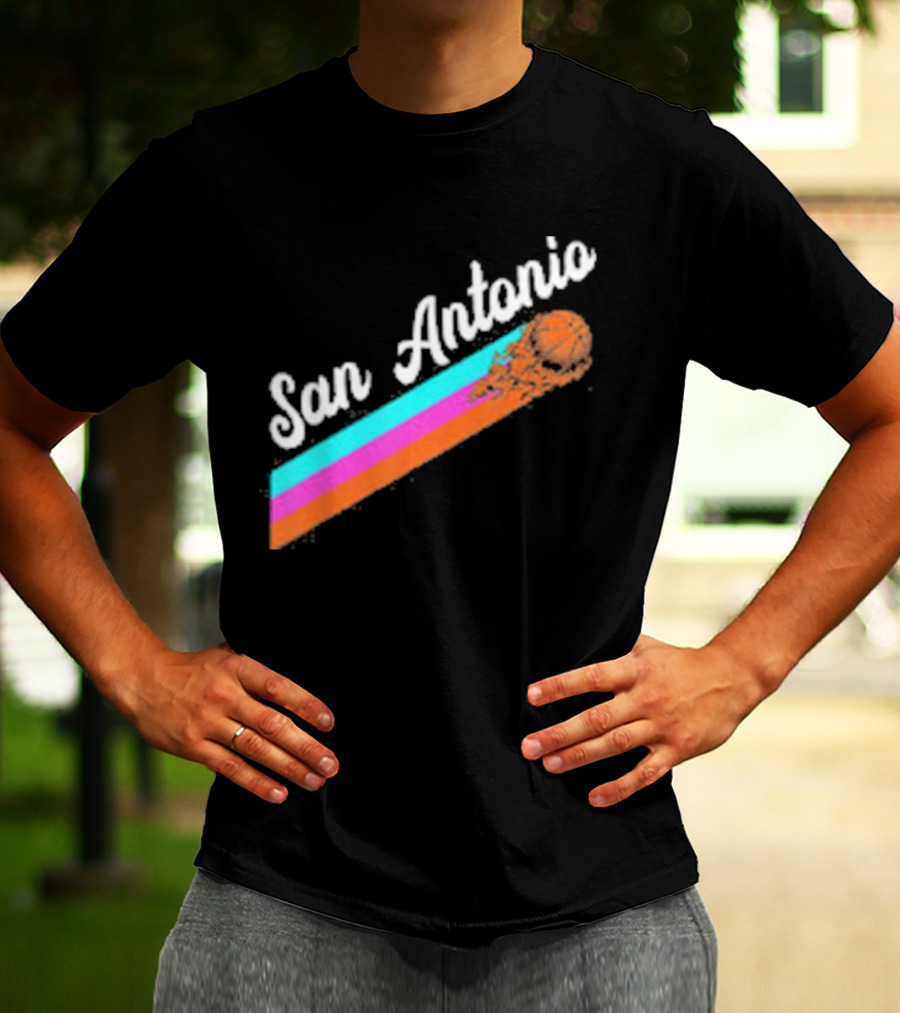San Antonio Retro Basketball Multicolor Stripes T-Shirt