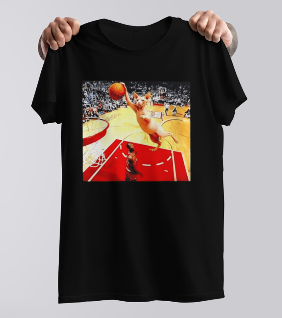 Sphynx Cat Slam Dunk Basketball Scene With Crowd T-Shirt