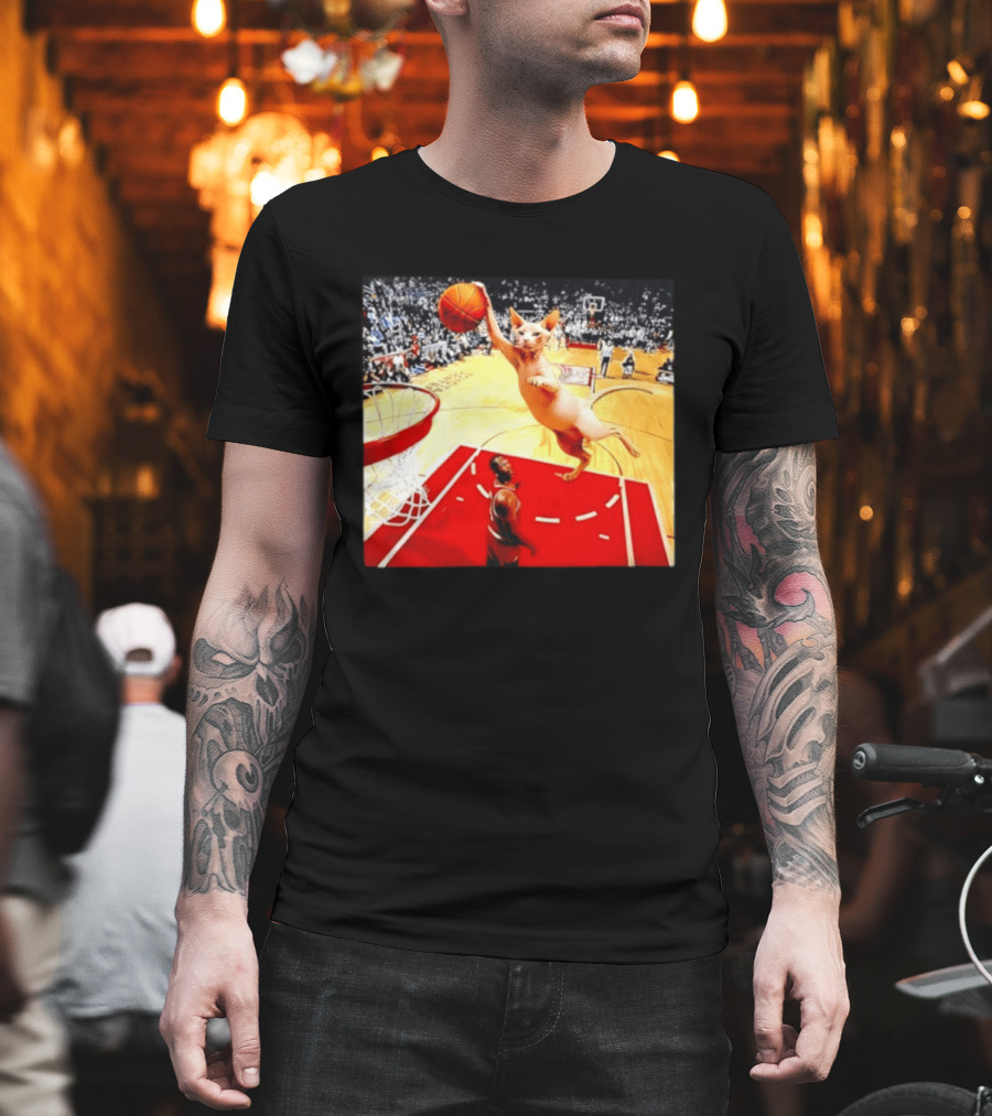 Sphynx Cat Slam Dunk Basketball Scene With Crowd T-Shirt