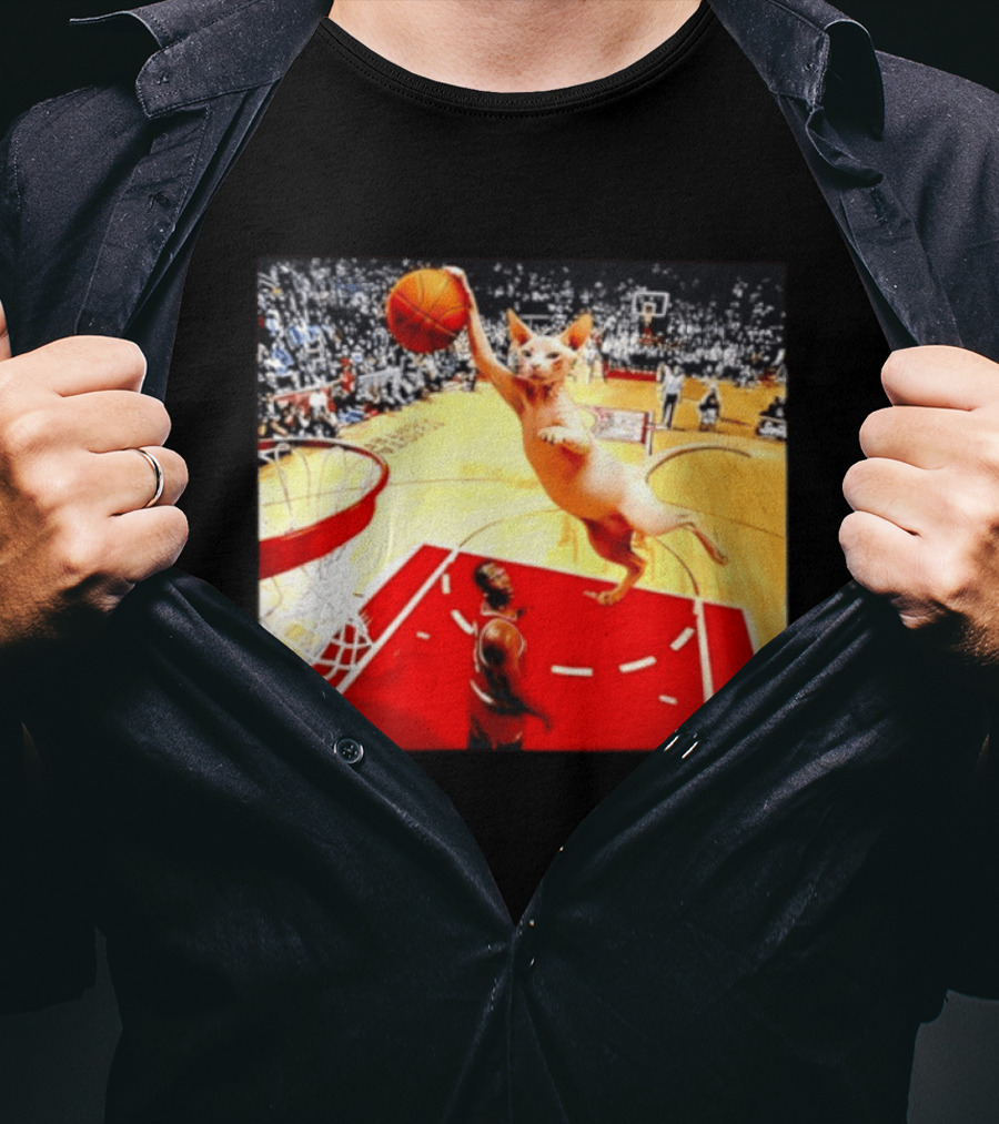 Sphynx Cat Slam Dunk Basketball Scene With Crowd T-Shirt