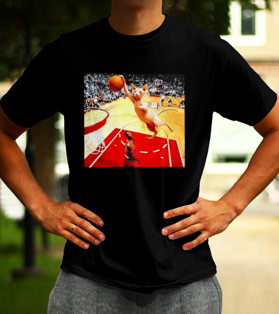 Sphynx Cat Slam Dunk Basketball Scene With Crowd T-Shirt