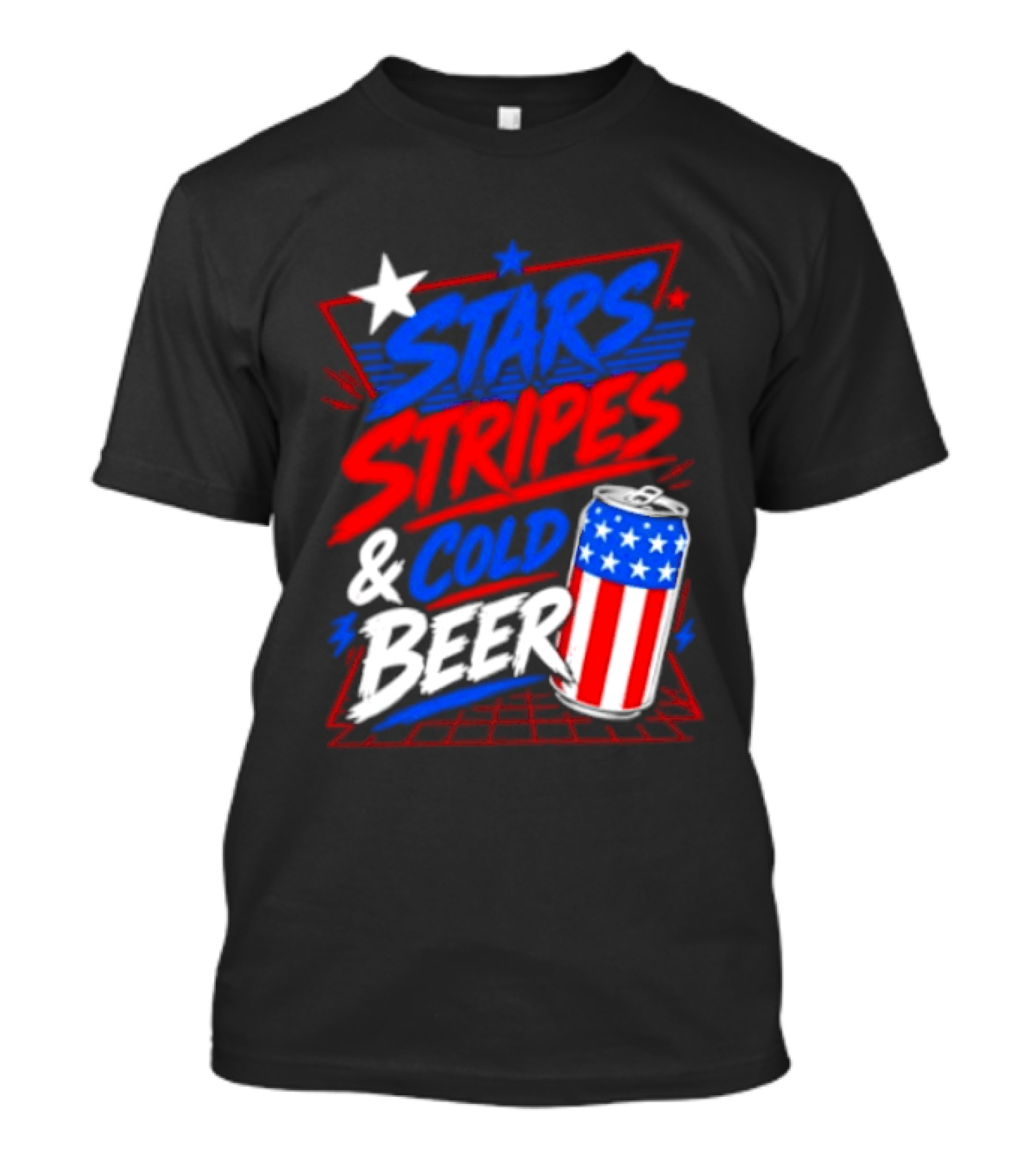 Stars Stripes And Cold Beer American Flag Can Patriotic Celebration T-Shirt