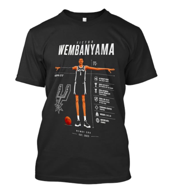 Victor Wembanyama Wingspan San Antonio Spurs Est. 2023 Basketball Stats T-Shirt
