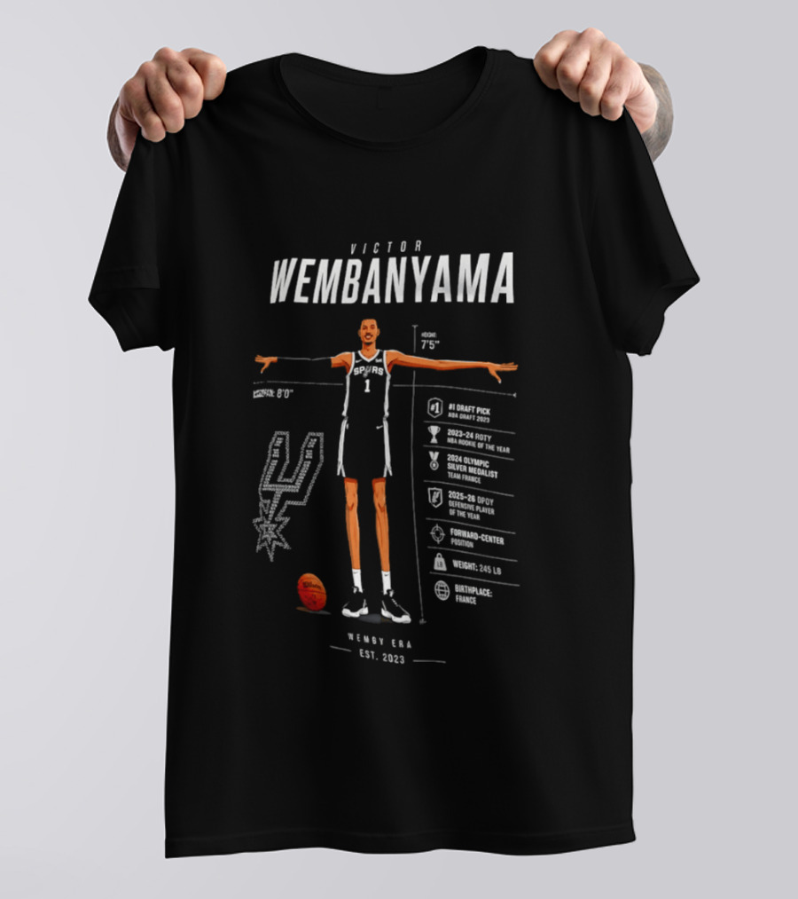 Victor Wembanyama Wingspan San Antonio Spurs Est. 2023 Basketball Stats T-Shirt