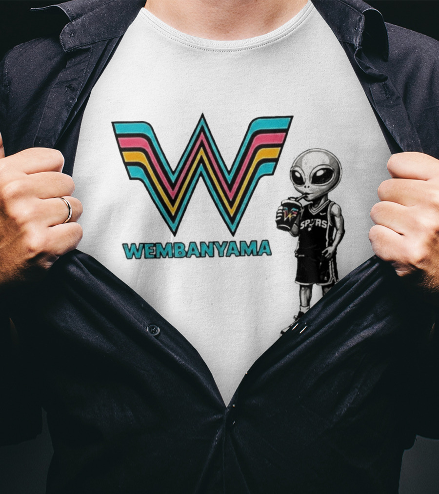 San Antonio Spurs Wembanyama Alien Drinking Spurs T-Shirt
