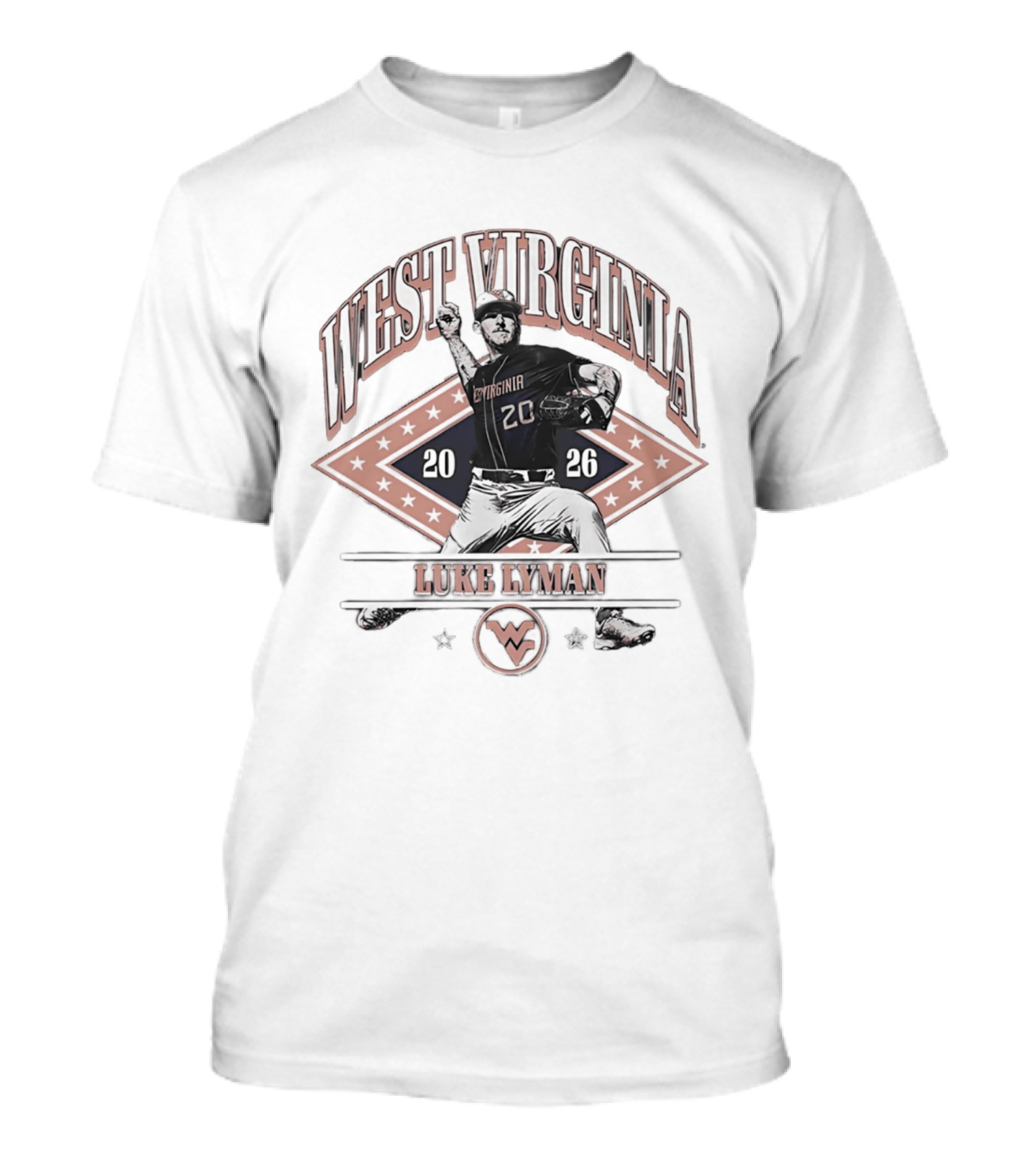 West Virginia Mountaineers Luke Lyman 2026 Baseball Player 20 T-Shirt