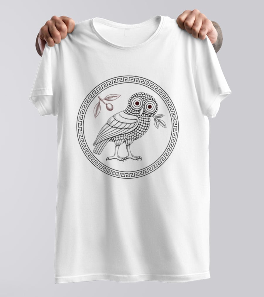 Athenas Owl Olive Branch And Greek Meander T-Shirt