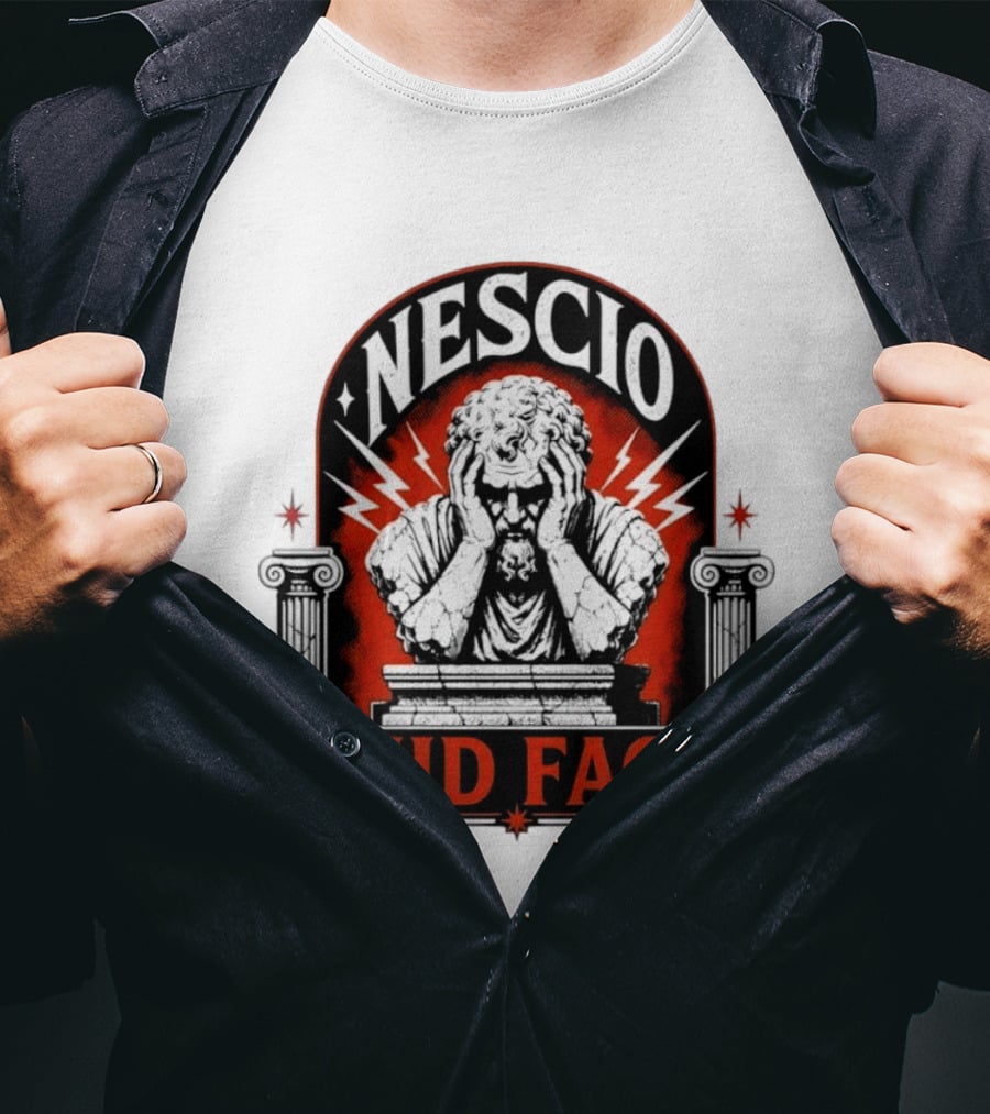 Nescio Quid Facio Roman Statue Design With Lightning And Columns T-Shirt