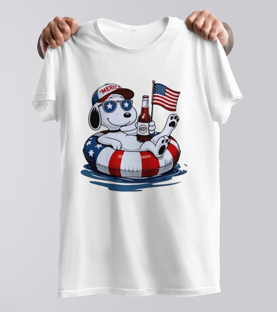 Snoopy Patriotic American Flag Beer Floaty Relaxing T-Shirt