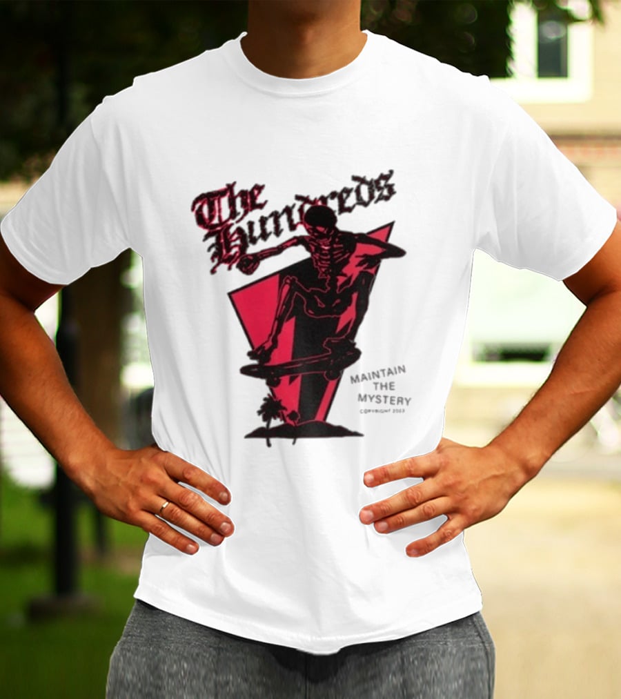 The Hundreds Skeleton Skateboard Maintain The Mystery Skull Mountain 2023 T-Shirt