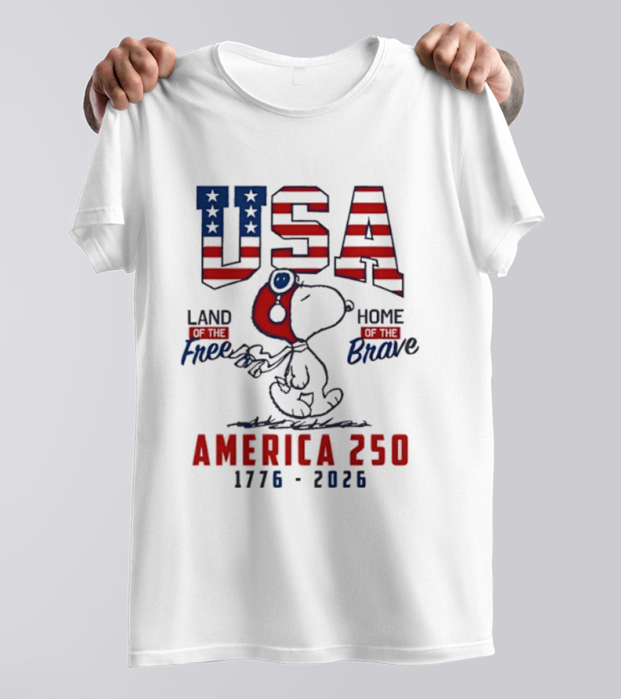 USA Snoopy Land Free Home Brave America 250 1776 2026 T-Shirt