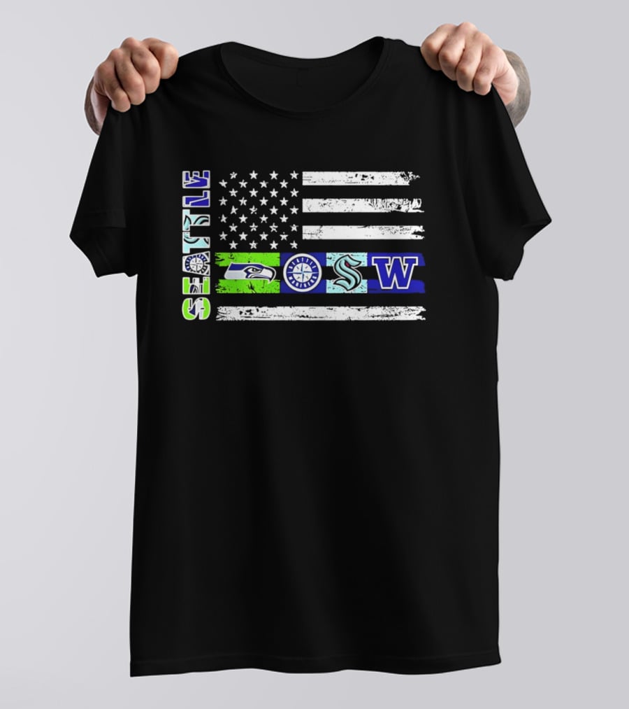 Seattle Seahawks Mariners Kraken Washington Flag T-Shirt