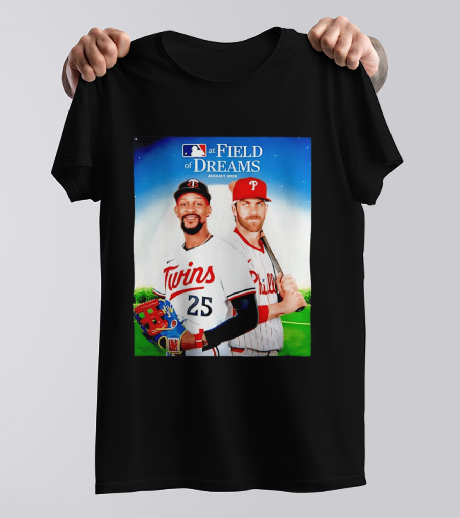 Twins Buxton Vs Phillies Harper MLB At Field Of Dreams August 2026 T-Shirt
