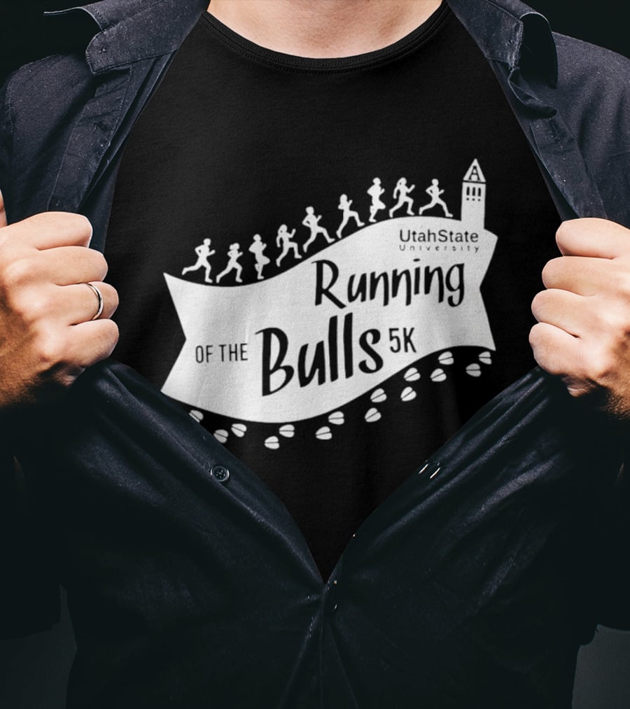 Utah State Running Of The Bulls 5K Event With Runners And Tower T-Shirt