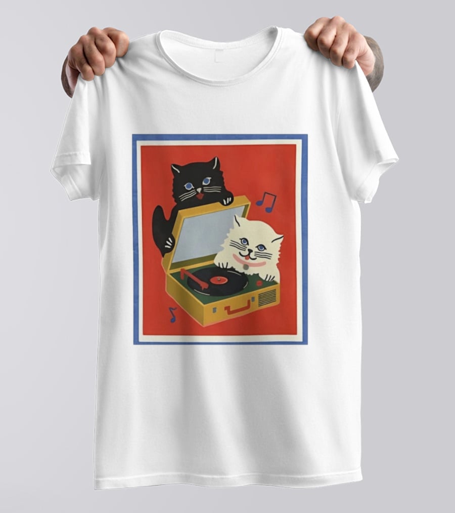 Alley Cats With Record Player And Musical Notes T-Shirt