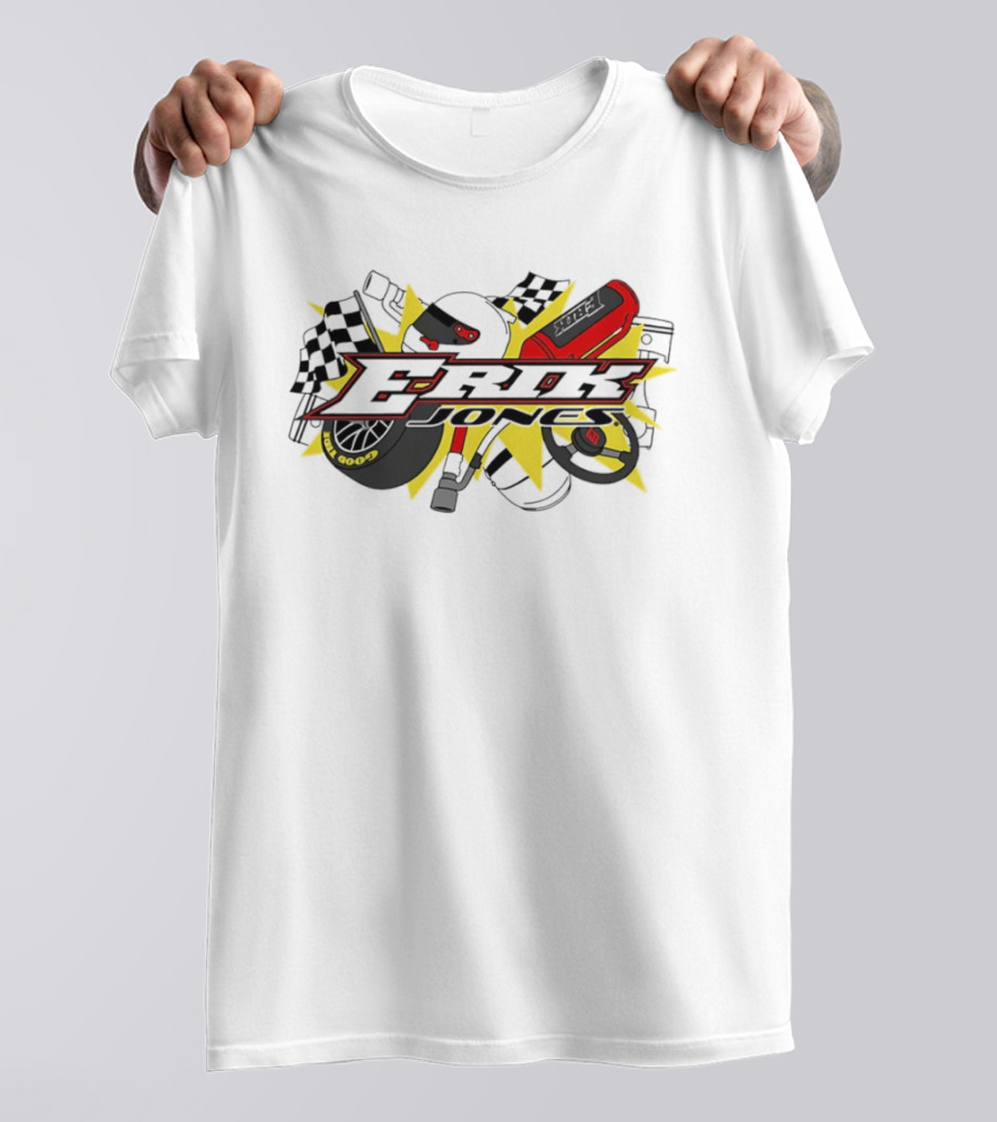 Erik Jones NASCAR Goodyear Racing EROK Motorsports Flags Tire Helmet Steering Wheel T-Shirt