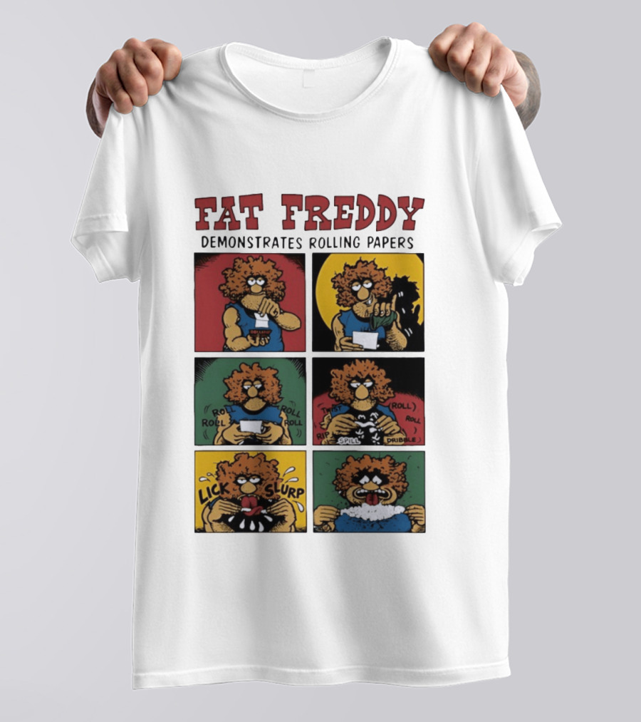 Fabulous Furry Freak Brothers Fat Freddy Rolling Papers Guide Comic Panels T-Shirt