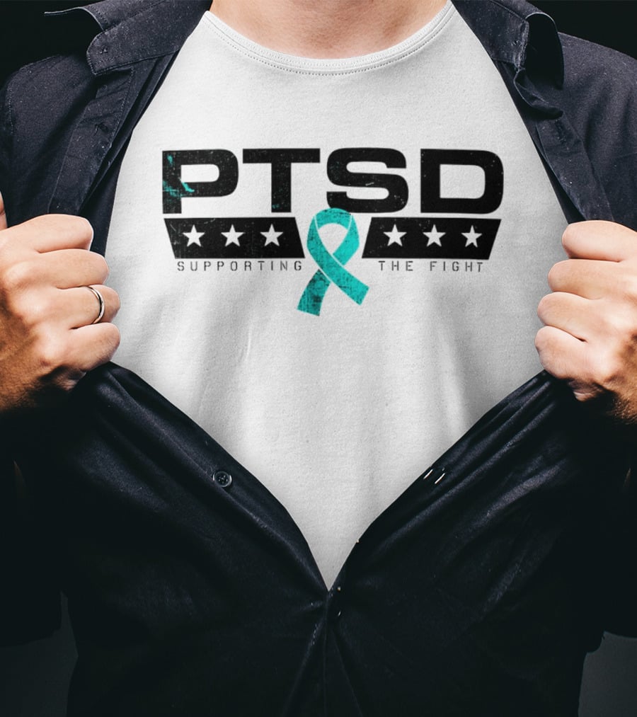PTSD Supporting The Fight Teal Ribbon Stars T-Shirt