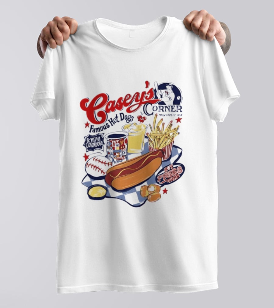 Casey's Corner Famous Hot Dogs Main Street USA Baseball Player Snacks T-Shirt